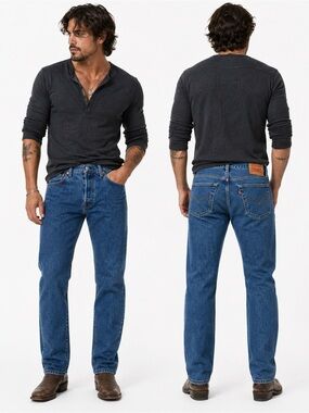 Levis 501 men blue jeans classic button fly straight leg 100% cotton size 34
